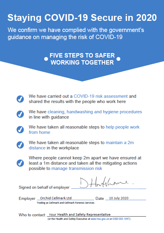Staying COVID secure certificate